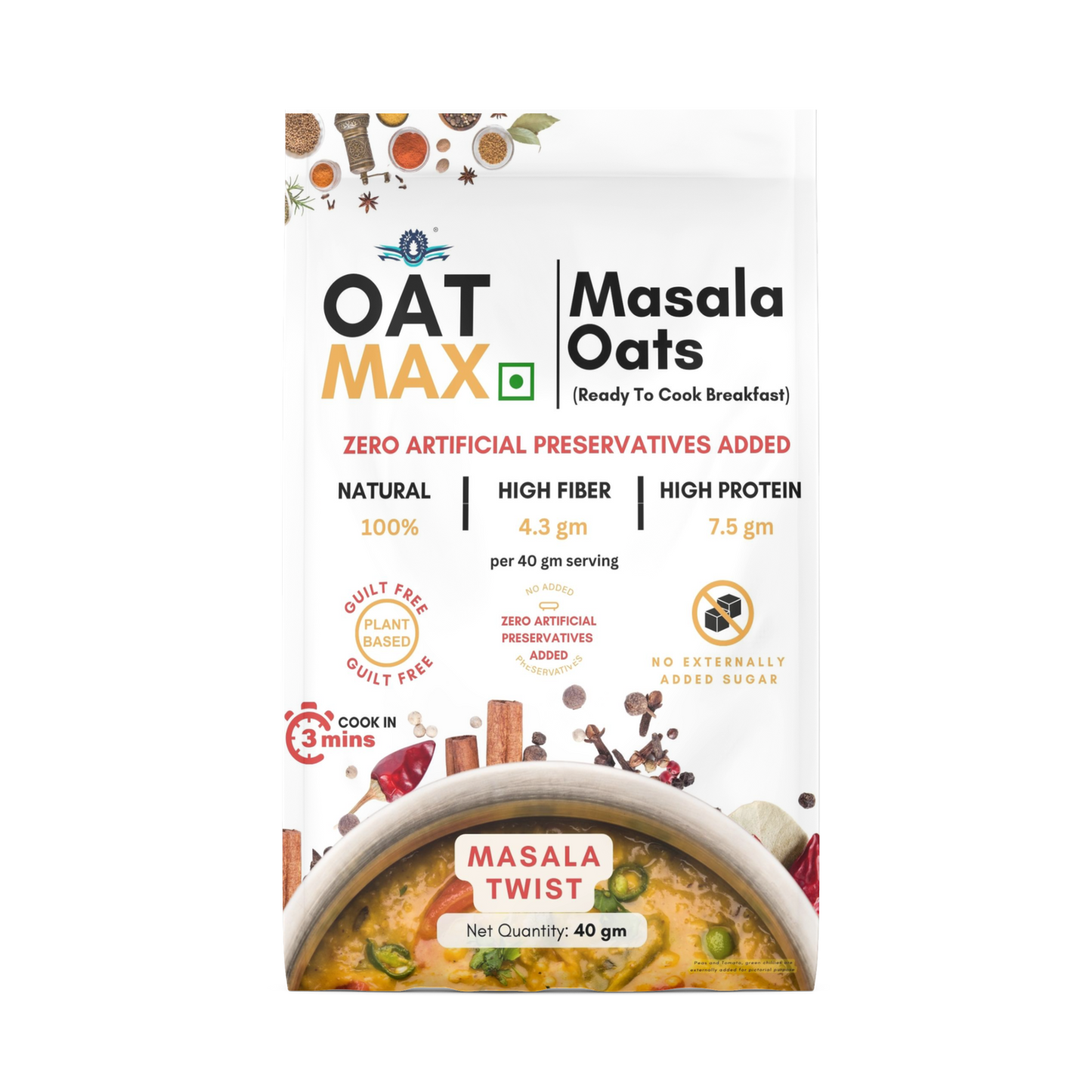 OATMAX Masala Oats Masala Twist Pouch [Pack of 6] | Source of Protein | High Fibre | Helps Manage Weight | Everyday Tasty Snack| Healthy Snack