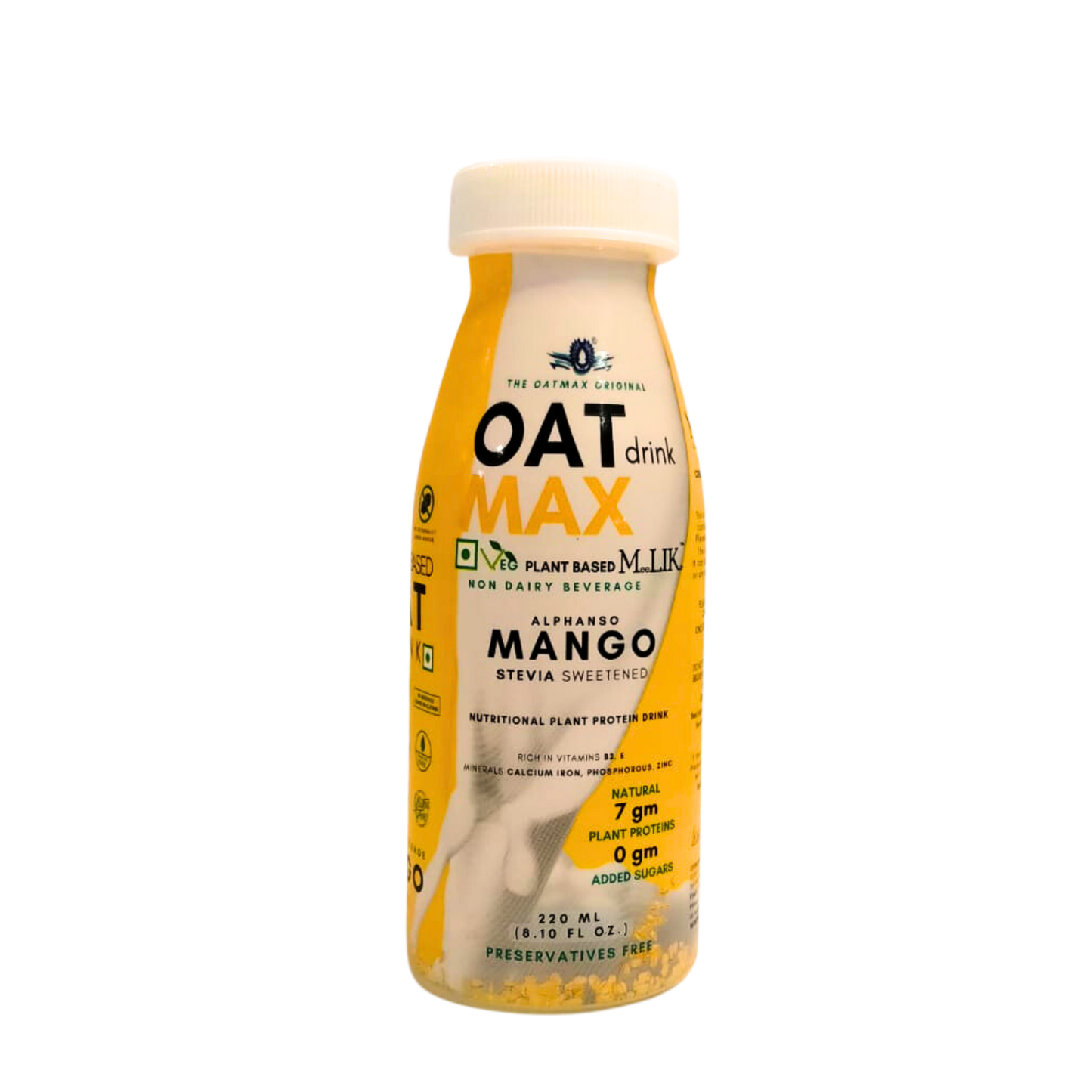 OATMAX Oat Milk Mango - Pack of 6 (220 ml each) - Lactose-free, Stevia Sweetened, Preservatives-free, Plant based Vegan Milk Alternative