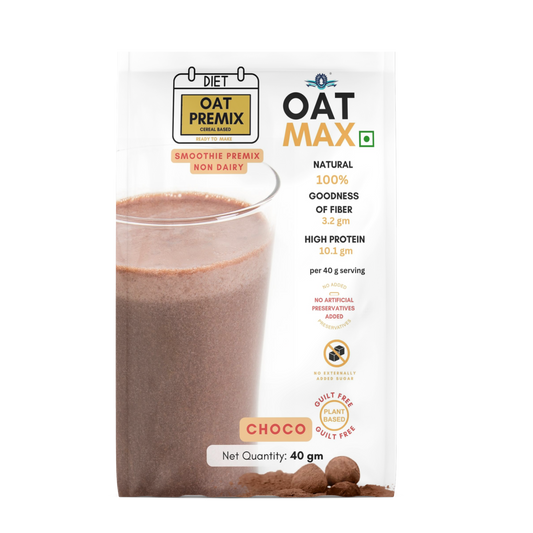 OATMAX CHOCO SMOOTHIE PREMIX – CHOCO DRINK POWDER | NATURAL POWDERS AND OATS | INSTANT MILK OR WATER MIX | NO ADDED PRESERVATIVES OR FLAVOURS | PER PACK - 40GM