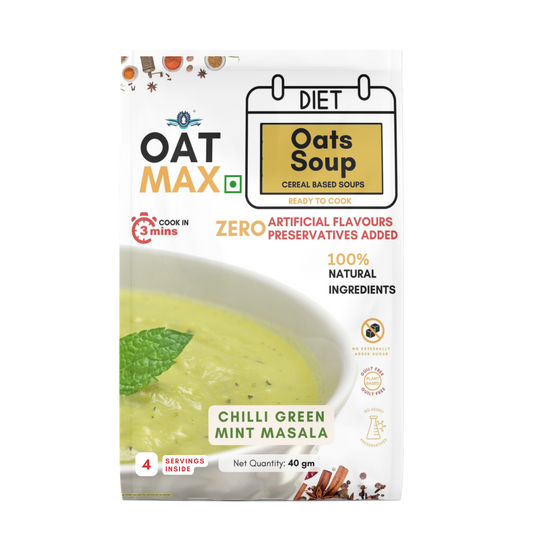 OATMAX GREEN CHILLI MINT SOUP 40 GM, PLANT BASED, 100% NATURAL INGREDIENTS, PRESERVATIVES FREE, HELPS WEIGHT LOSS/DIET