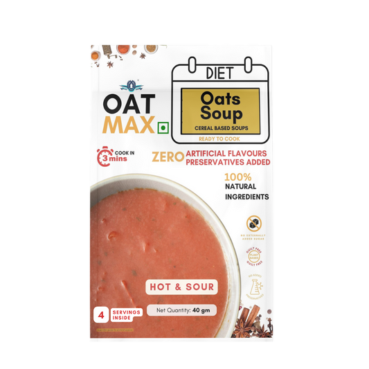 OATMAX OAT SOUP HOT & SOUR 40 GM, PLANT BASED, 100% NATURAL INGREDIENTS, PRESERVATIVES FREE, HELPS WEIGHT LOSS/DIET