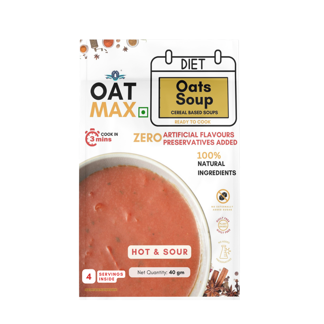OATMAX OAT SOUP HOT & SOUR 40 GM, PLANT BASED, 100% NATURAL INGREDIENTS, PRESERVATIVES FREE, HELPS WEIGHT LOSS/DIET