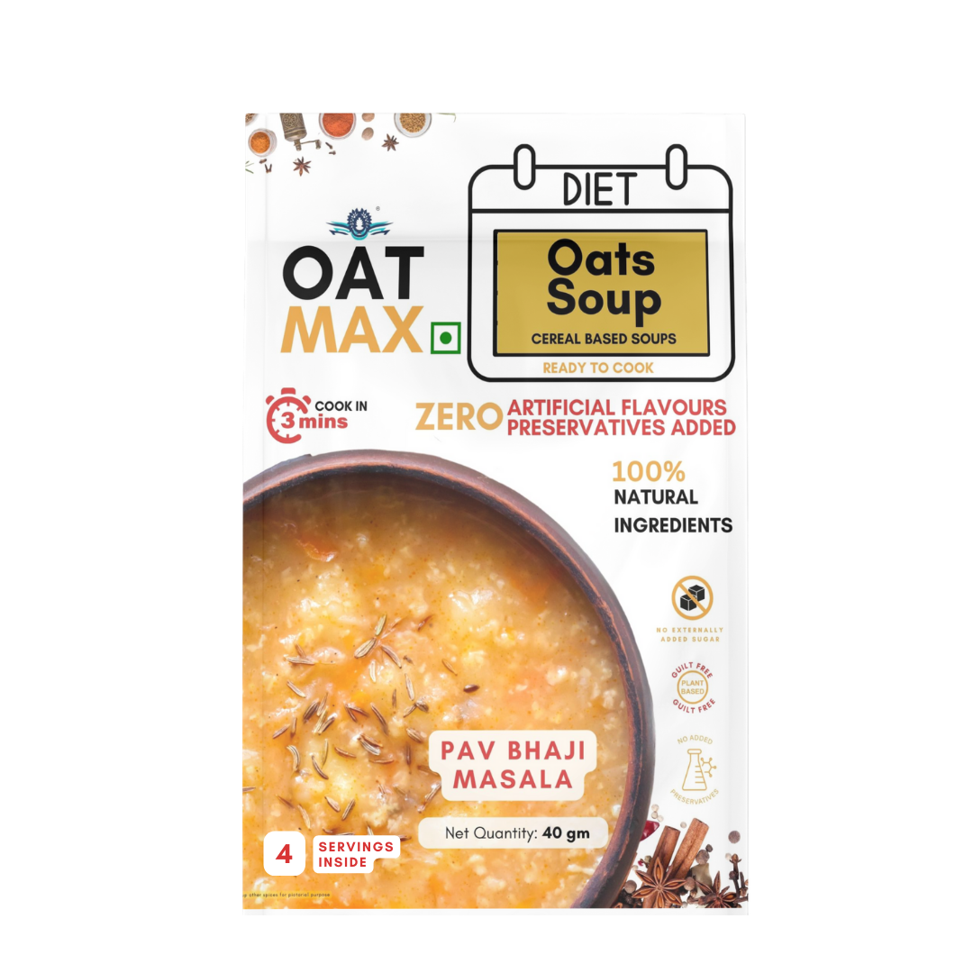 OATMAX OAT SOUP  PAV-BHAJI MASALA 40 GM, PLANT BASED, 100% NATURAL INGREDIENTS, PRESERVATIVES FREE, HELPS WEIGHT LOSS/DIET