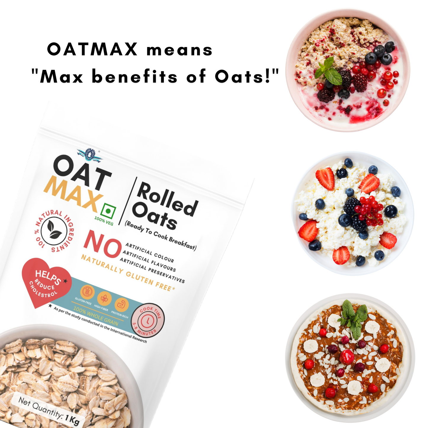 OATMAX Rolled Oats|100% Natural and Gluten Free Oats | High in Protein & Fibre | Healthy Breakfast Cereals | Oats for Weight Loss Management
