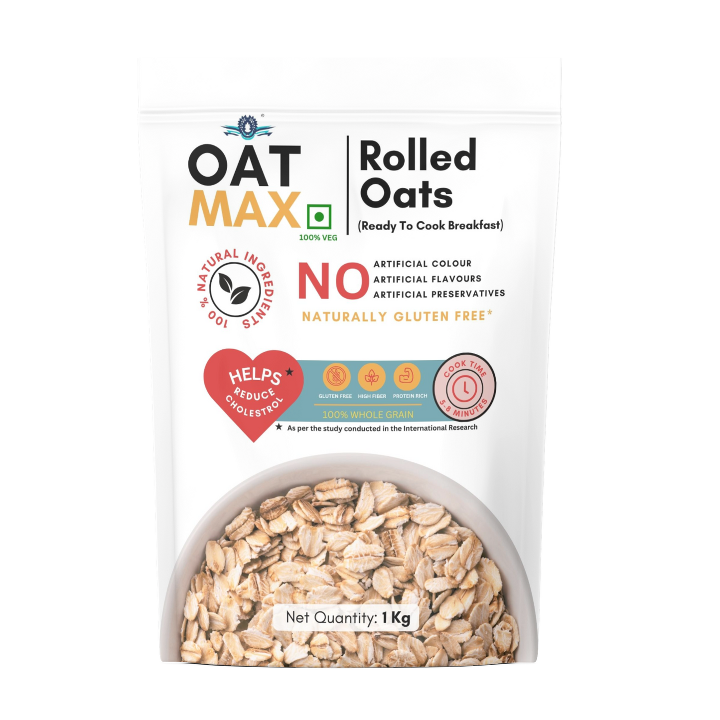 OATMAX Rolled Oats|100% Natural and Gluten Free Oats | High in Protein & Fibre | Healthy Breakfast Cereals | Oats for Weight Loss Management